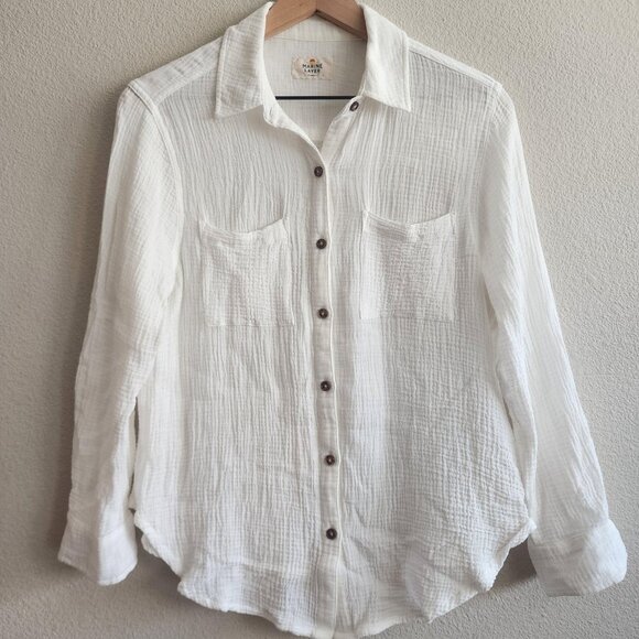 Marine Layer Tops - Marine Layer Shirt Womens XS White Double Gauze Cotton Button Front Top Pockets